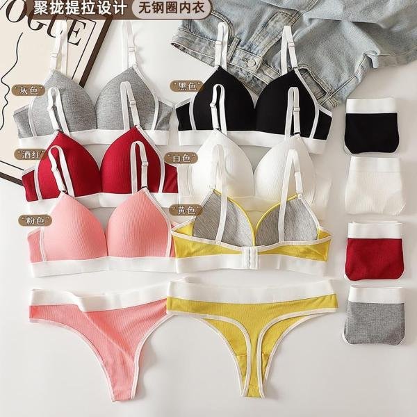 Comfortable Sportswear Bra And Panties Set Small Chest Gathered No Steel Ring Beautiful Back Wrap Chest Triangle Cup