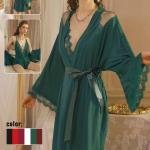 Nighty Beautiful Bridal Maroon / Hot Silk Long Gown / Bridal Night Suit / Nightwear / Sleepwear / Night Dress with Bikni set Hot Long Nighty For Ladies / Beautiful Night Dress for Girls