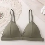 Women's Backless Front Button Bra - Wireless French Triangle Cup, Spaghetti Straps, Soft Dale Cotton, Sexy Small Chest and Beautiful Back